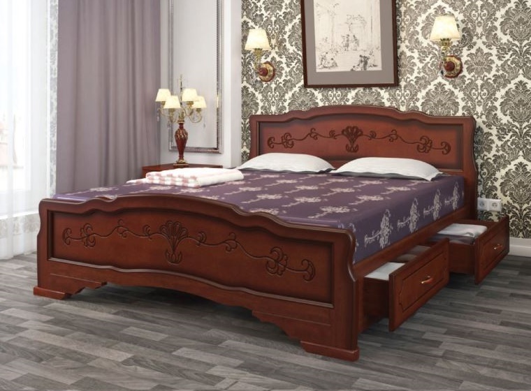Фото Кровать двуспальная Карина-6 (СМ 180х200) с выдвижными ящиками, без основания с универсальными царга от производителя Браво-мебель в Армянске по цене 23 590 ₽