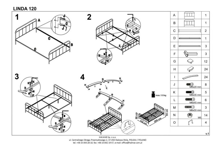 Фото Кровать односпальная Halmar Linda (СМ 120х200) c основанием от производителя Halmar  в Армянске по цене 19&nbsp;210 ₽