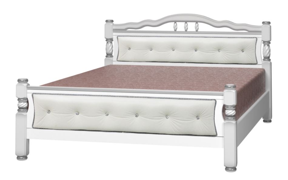 Фото Кровать двуспальная Карина-11 (СМ 140х200) с элементами светлой экокожи, без основания с универсальн от производителя Браво-мебель в Армянске по цене 22&nbsp;910 ₽