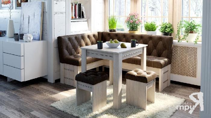 Кухонный уголок-комплект Парма (дуб пикард, кожзам темный (ТриЯ) )