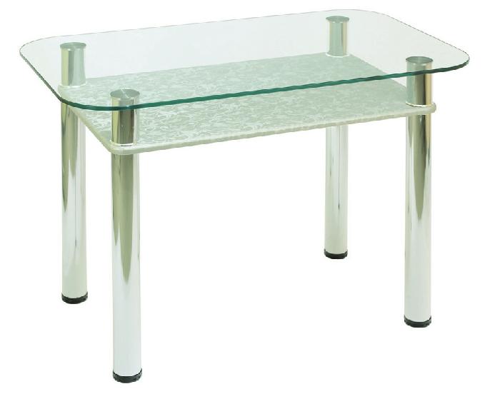 Стол обеденный 3.4 с полкой мдф (металл-хром, стекло-гобелен стальной (Мебель из стекла) ) Стол обеденный 3.4 с полкой мдф (металл-хром, стекло-гобелен стальной (Мебель из стекла) )