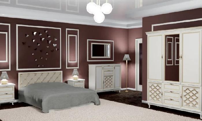 Кровать двуспальная Ванесса (СМ 160х200) без основания ( 160х200 , ЛДСП/МДФ/экокожа , ваниль-золото патина , без подъемного мех. , без ящиков , без матраса (Глория (Ставрополь Мебель)) )